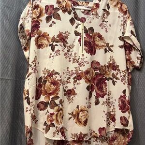 Maurices Cream and Brown Floral Blouse